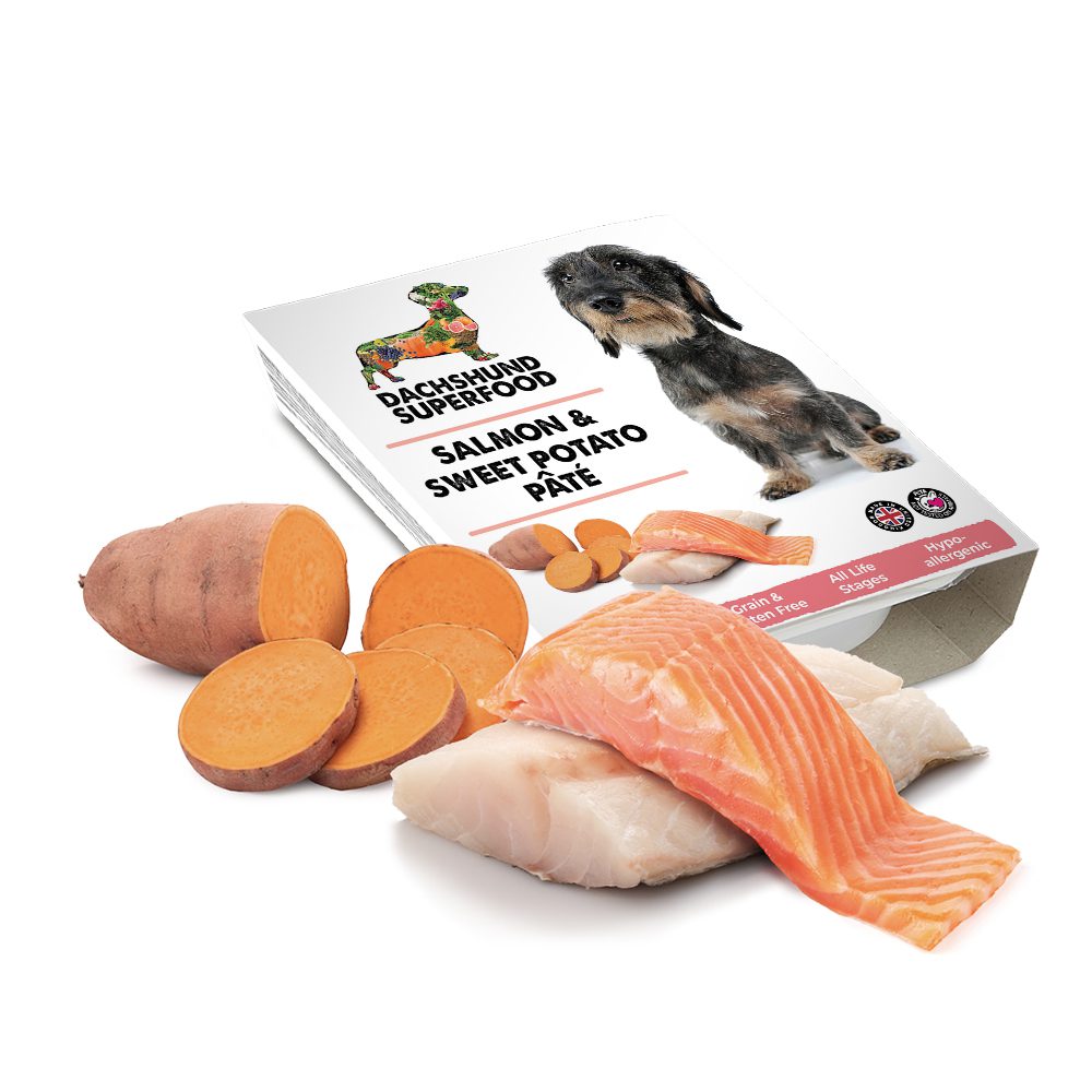 Dachshund Superfood Salmon and Sweet Potato Wet Tray Dog Food - Image 2